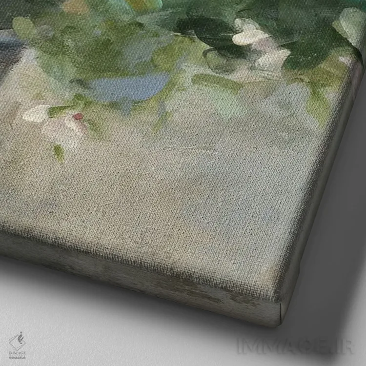 تابلو شمعدانی گلدانی اثر کارول رابینسون - نمای نزدیک بافت بوم