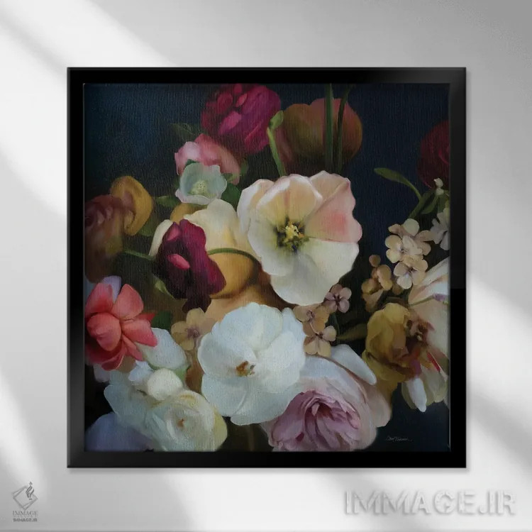 تابلو دستهگل سلطنتی اثر کارول رابینسون - نمای قابدار مشکی