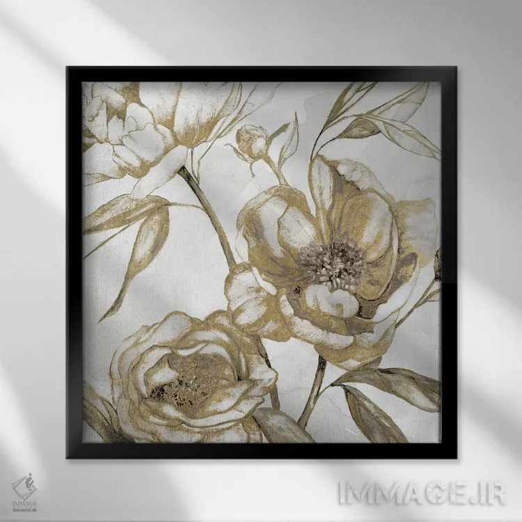 تابلو درخشش گل صدتومانی II اثر کارول رابینسون - نمای قابدار مشکی