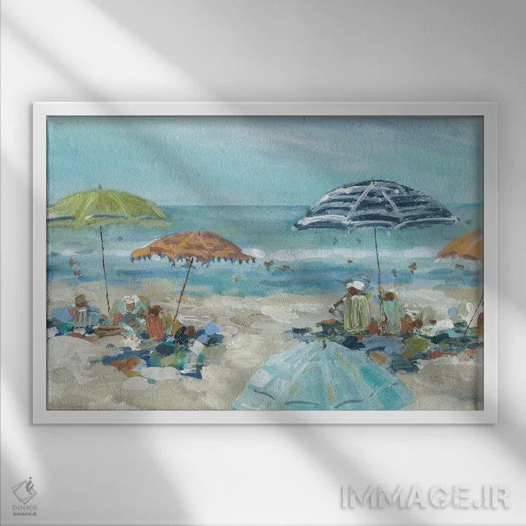 تابلو روز آفتابی ساحل اثر کارول رابینسون - نمای قابدار سفید