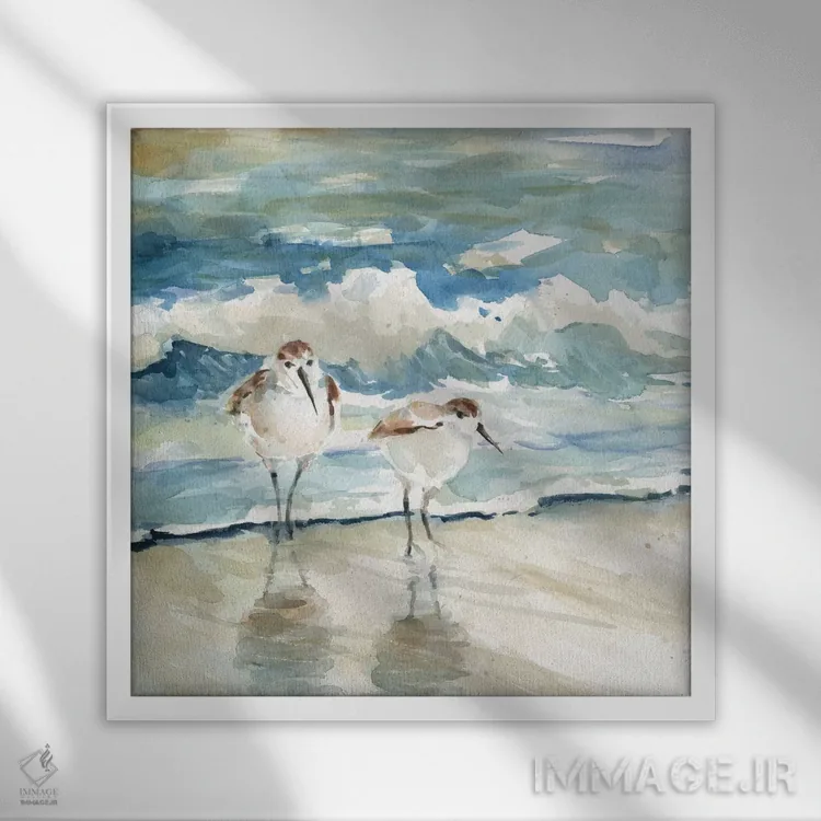 تابلو پرندگان ساحلی اثر کارول رابینسون - نمای قابدار سفید