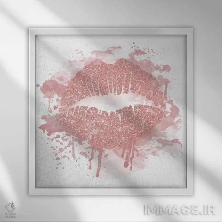 تابلو لبهای رزگلد اثر ناتالی کارپنتری - نمای قابدار سفید