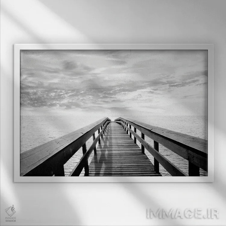 تابلو انعکاسهای اسکله اثر ناتالی کارپنتری - نمای قابدار سفید