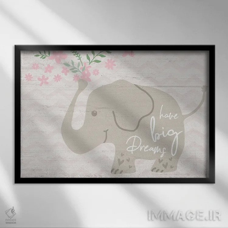 تابلو فیل گلدار اثر ناتالی کارپنتری - نمای قابدار مشکی