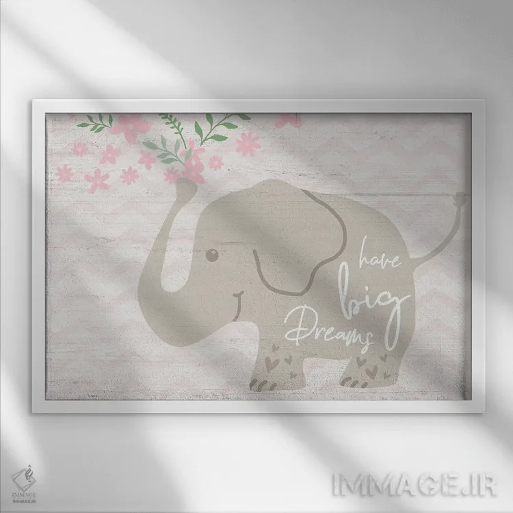 تابلو فیل گلدار اثر ناتالی کارپنتری - نمای قابدار سفید