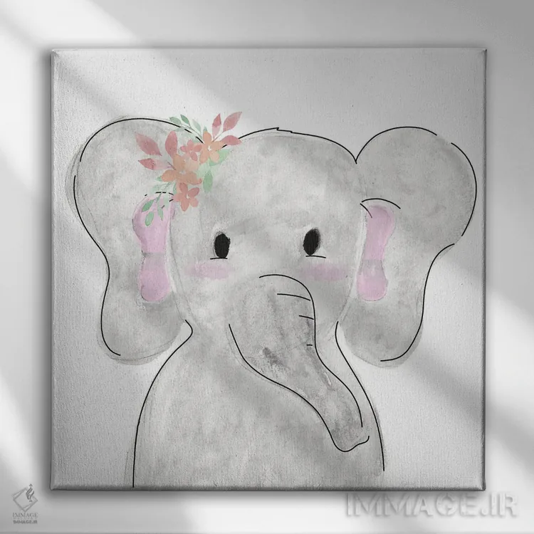 تابلو فیل بامزه اثر ناتالی کارپنتری - نمای روبهرو روی دیوار
