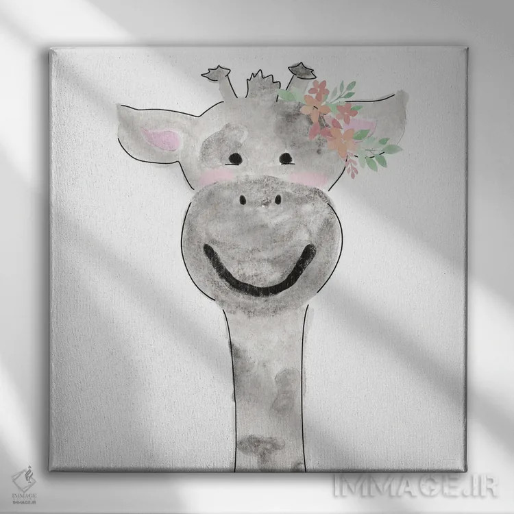 تابلو زرافه بامزه اثر ناتالی کارپنتری - نمای روبهرو روی دیوار