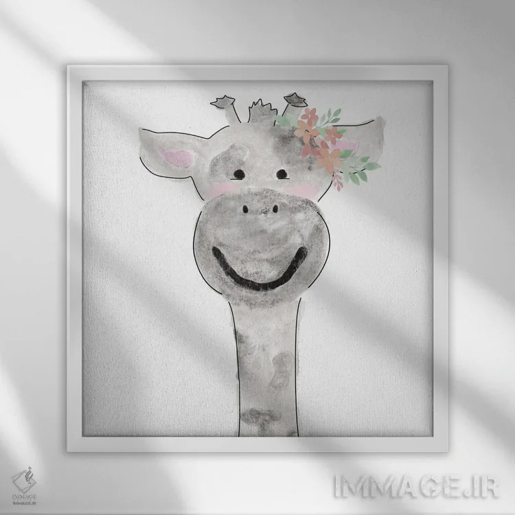 تابلو زرافه بامزه اثر ناتالی کارپنتری - نمای قابدار سفید