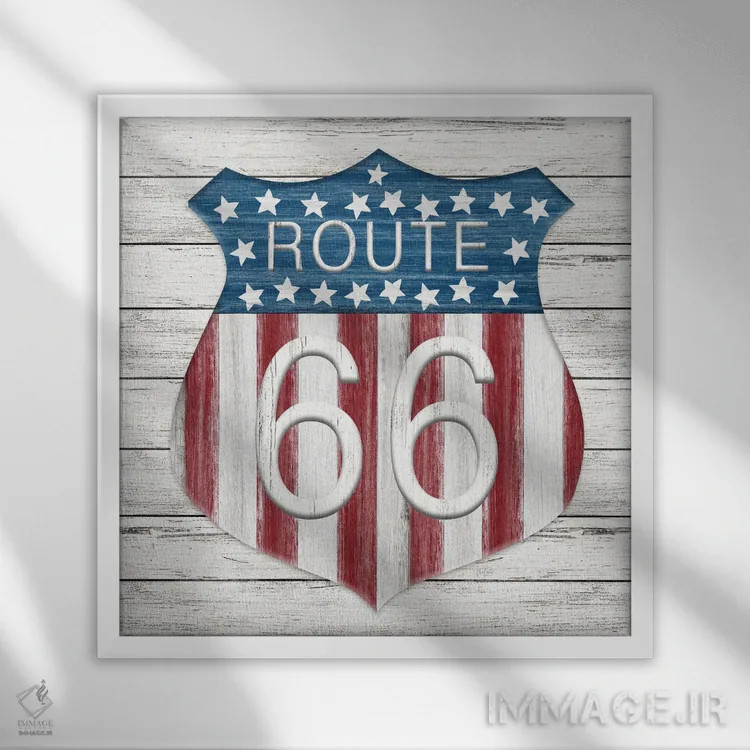 تابلو جاده ۶۶ (آمریکا) اثر ناتالی کارپنتری - نمای قابدار سفید