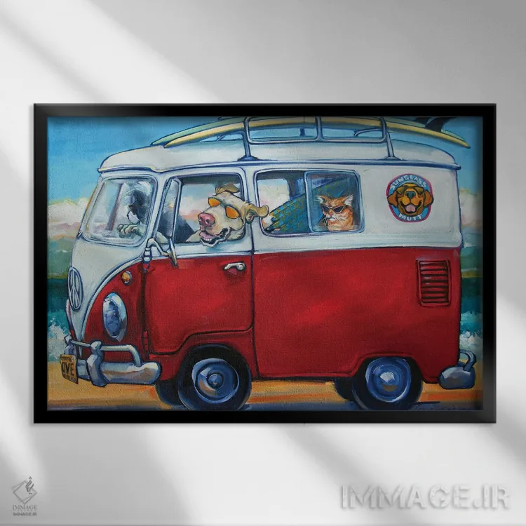 تابلو سگ دورگه با عینک آفتابی اثر سیآر تاونسند - نمای قابدار مشکی