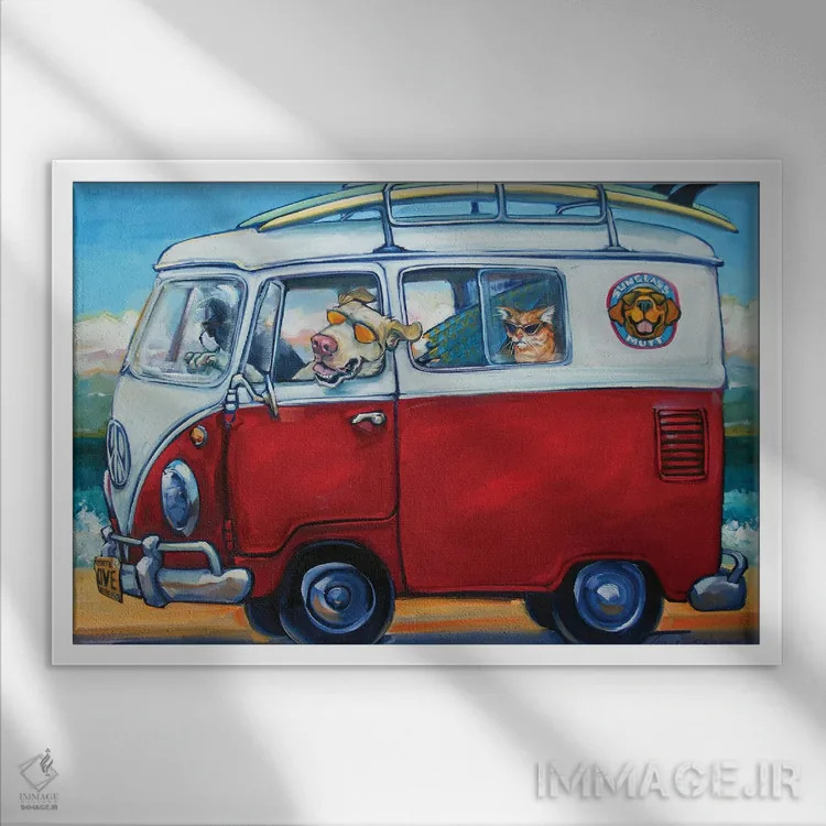 تابلو سگ دورگه با عینک آفتابی اثر سیآر تاونسند - نمای قابدار سفید