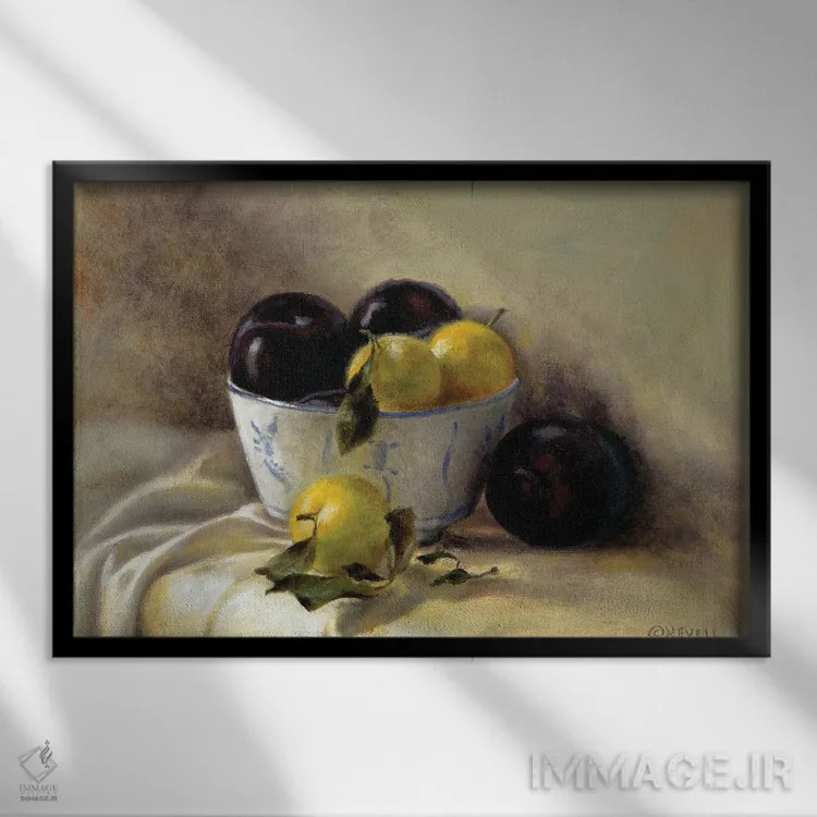 تابلو آلوی طلایی و سیاه اثر سیندی روِل - نمای قابدار مشکی