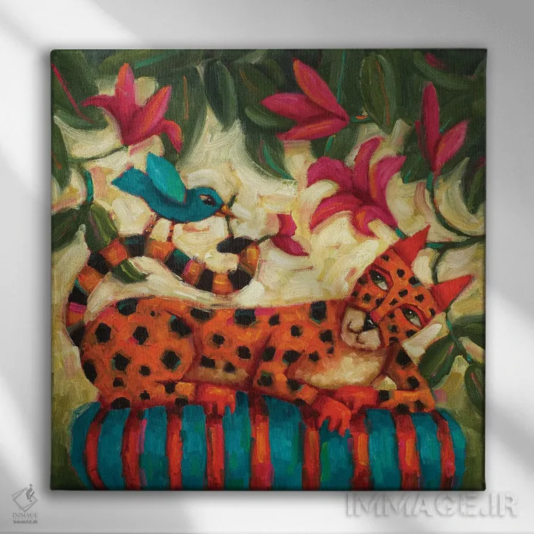 تابلو برخوردها در رنگ صورتی اثر سیندی روِل - نمای روبهرو روی دیوار