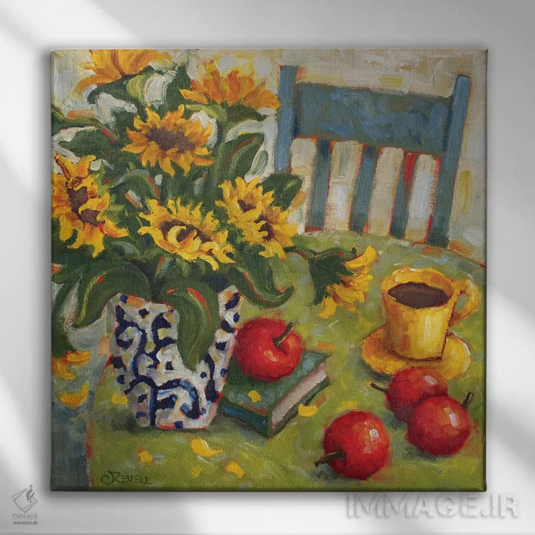 تابلو خورشیدهای دشتی اثر سیندی روِل - نمای روبهرو روی دیوار