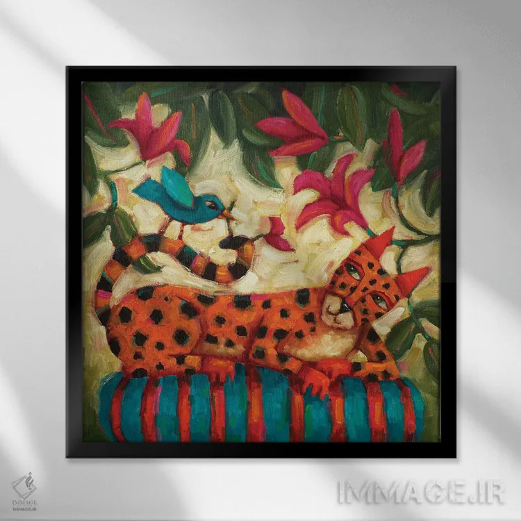 تابلو برخوردها در رنگ صورتی اثر سیندی روِل - نمای قابدار مشکی