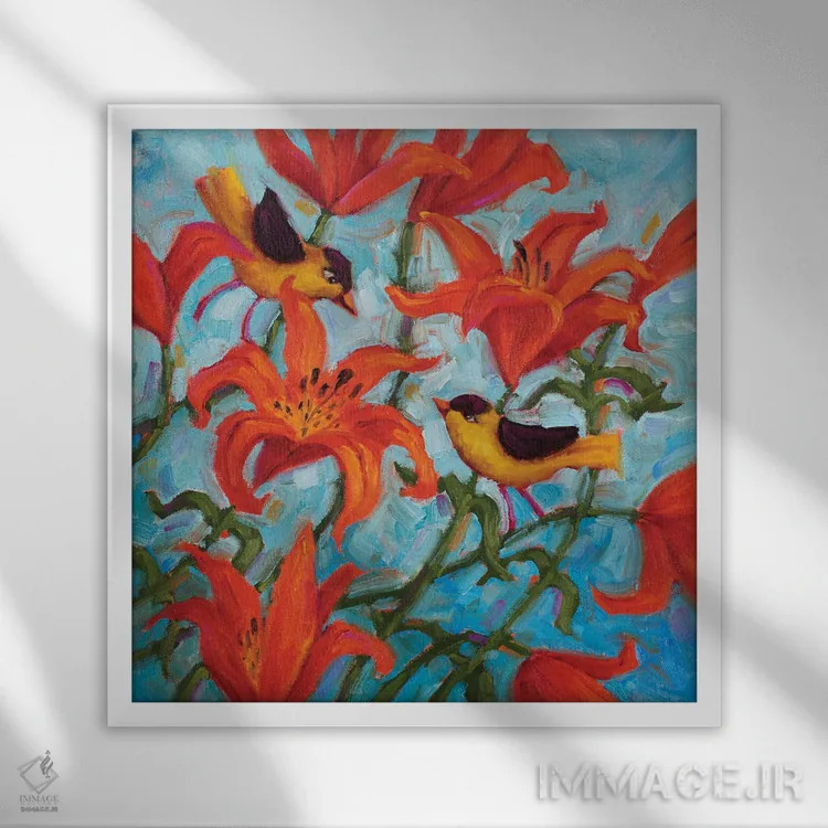 تابلو ملودیهای سوسن غربی اثر سیندی روِل - نمای قابدار سفید