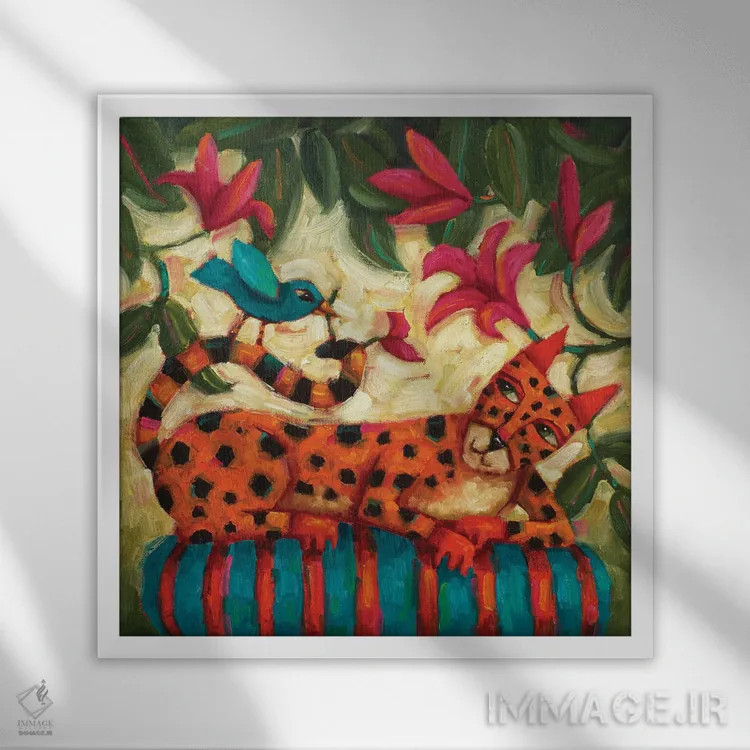 تابلو برخوردها در رنگ صورتی اثر سیندی روِل - نمای قابدار سفید