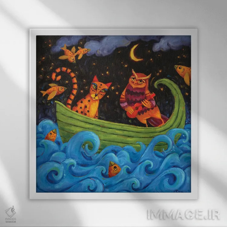 تابلو قایق عشق اثر سیندی روِل - نمای قابدار سفید