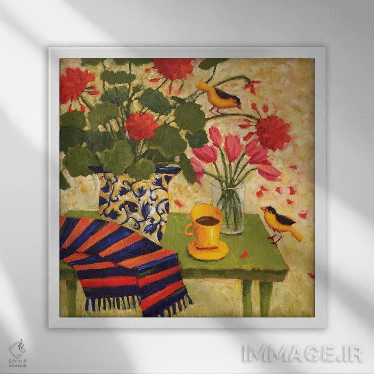 تابلو گفتگوها در ظهر اثر سیندی روِل - نمای قابدار سفید