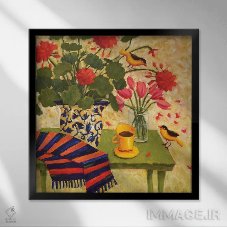 تابلو گفتگوها در ظهر اثر سیندی روِل - نمای قابدار مشکی