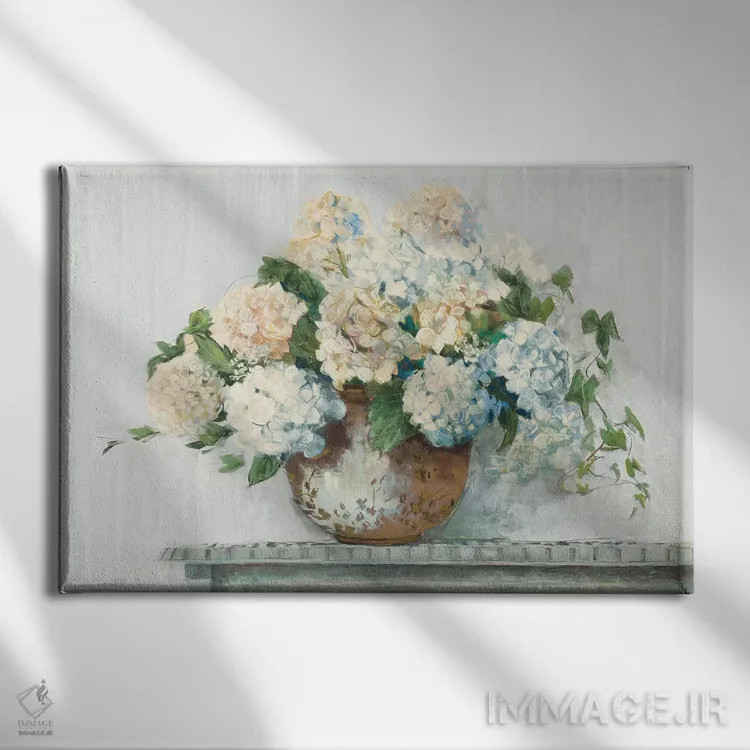 تابلو کلبهٔ هورتانسیا سفید اثر کارول روان - نمای روبهرو روی دیوار
