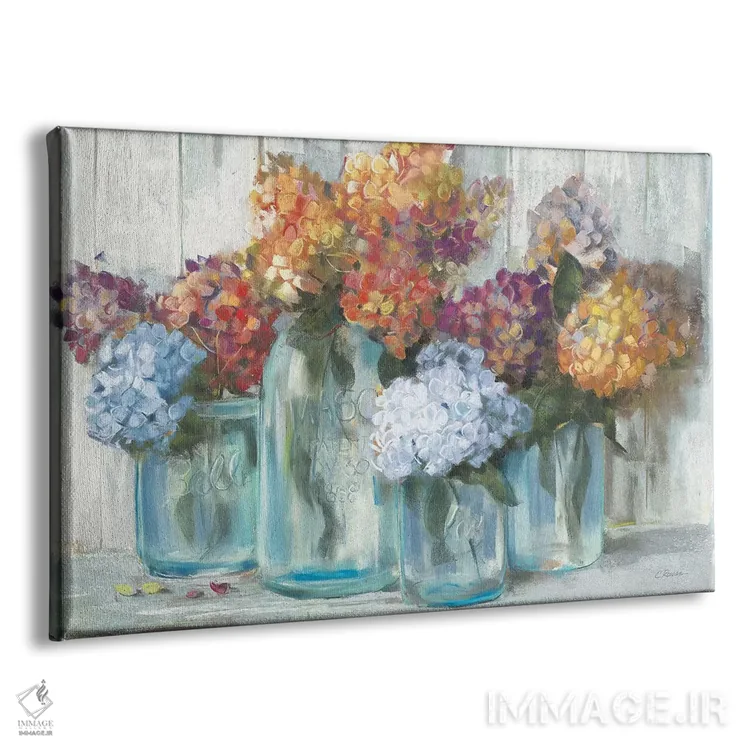 تابلو هورتانسیاهای پاییزی در شیشه (برش خورده) اثر کارول روان - نمای پرسپکتیو محصول