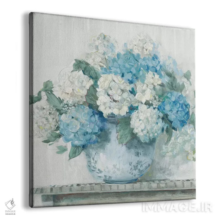 تابلو کلبهٔ هورتانسیا آبی (برش خورده) اثر کارول روان - نمای پرسپکتیو محصول