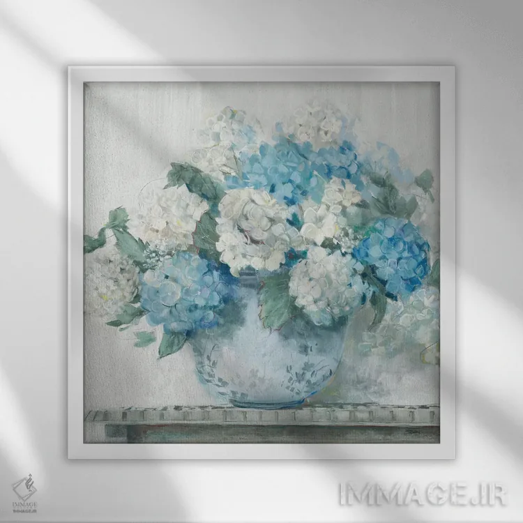 تابلو کلبهٔ هورتانسیا آبی (برش خورده) اثر کارول روان - نمای قابدار سفید