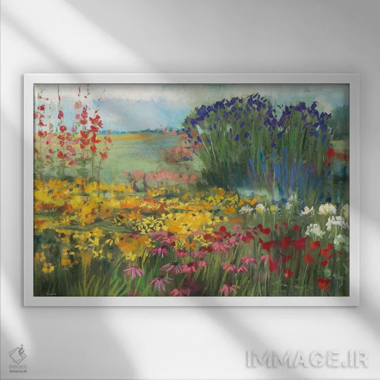 تابلو لبهٔ باغ اثر کارول روان - نمای قابدار سفید