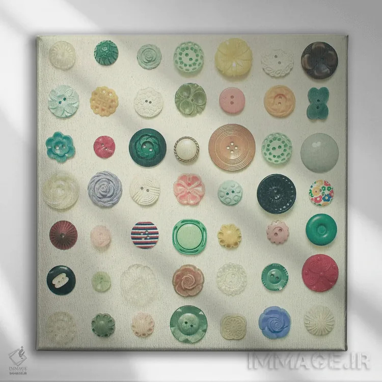 تابلو مجموعه دکمهها اثر کاسیا بک - نمای روبهرو روی دیوار