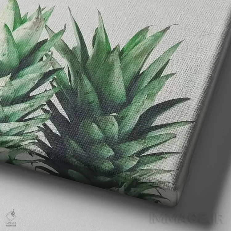 تابلو برگهای آناناس اثر کاسیا بک - نمای نزدیک بافت بوم