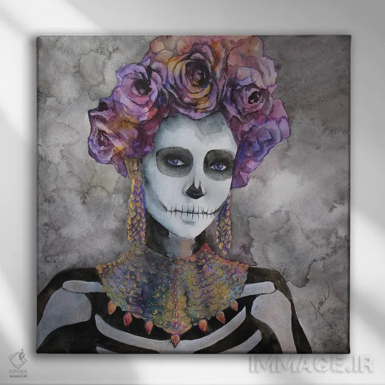 تابلو سینتیا جمجمه قندی (مراسم روز مردگان) اثر کریس جیمز - نمای روبهرو روی دیوار