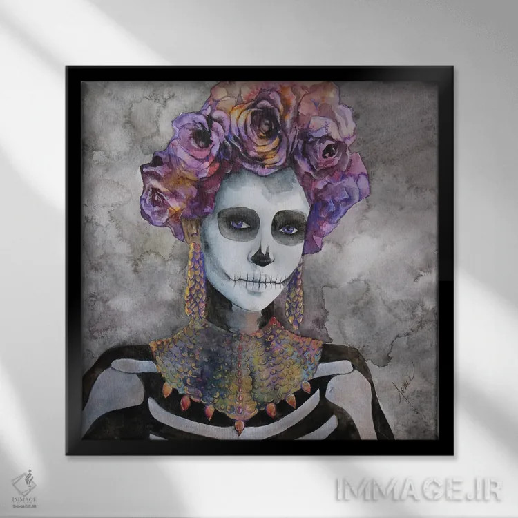 تابلو سینتیا جمجمه قندی (مراسم روز مردگان) اثر کریس جیمز - نمای قابدار مشکی
