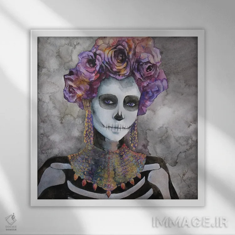 تابلو سینتیا جمجمه قندی (مراسم روز مردگان) اثر کریس جیمز - نمای قابدار سفید