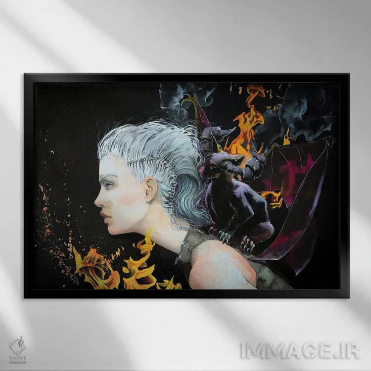 تابلو مادر اژدهایان (الهام از گیم آو ترونز) اثر کریس جیمز - نمای قابدار مشکی