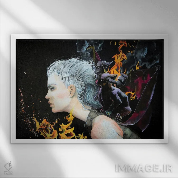 تابلو مادر اژدهایان (الهام از گیم آو ترونز) اثر کریس جیمز - نمای قابدار سفید