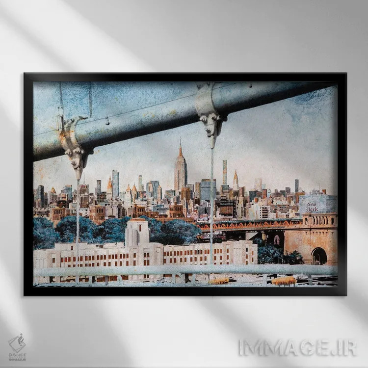 تابلو New York,منهتن از پل بروکلین، نیویورک اثر کارلوس آریاگا - نمای قابدار مشکی