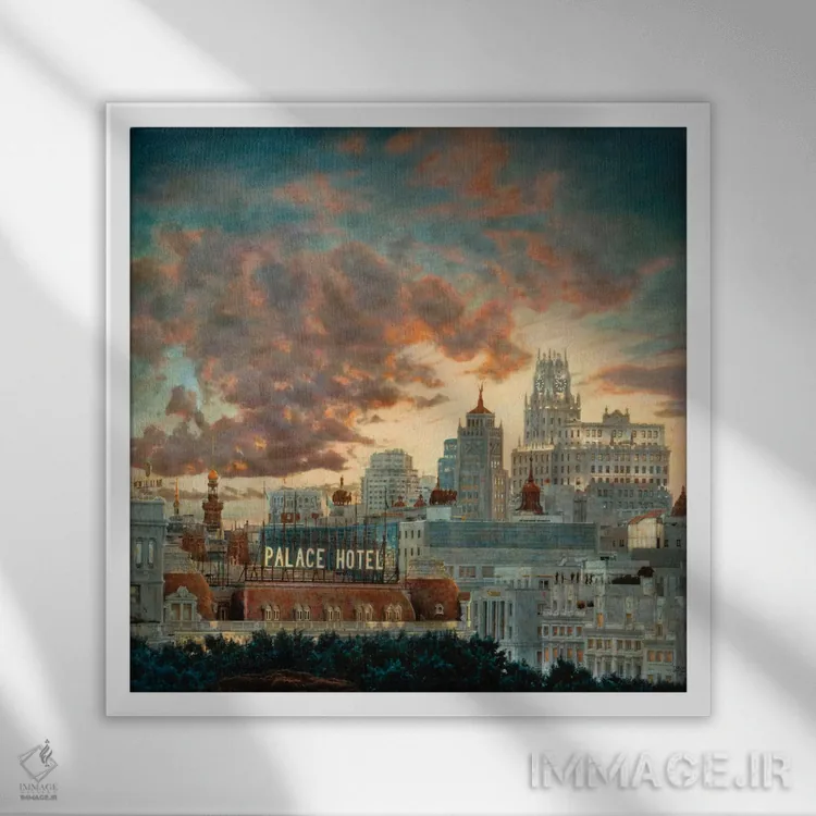 تابلو Madrid,هتل پالاس همیشه، مادرید اثر کارلوس آریاگا - نمای قابدار سفید