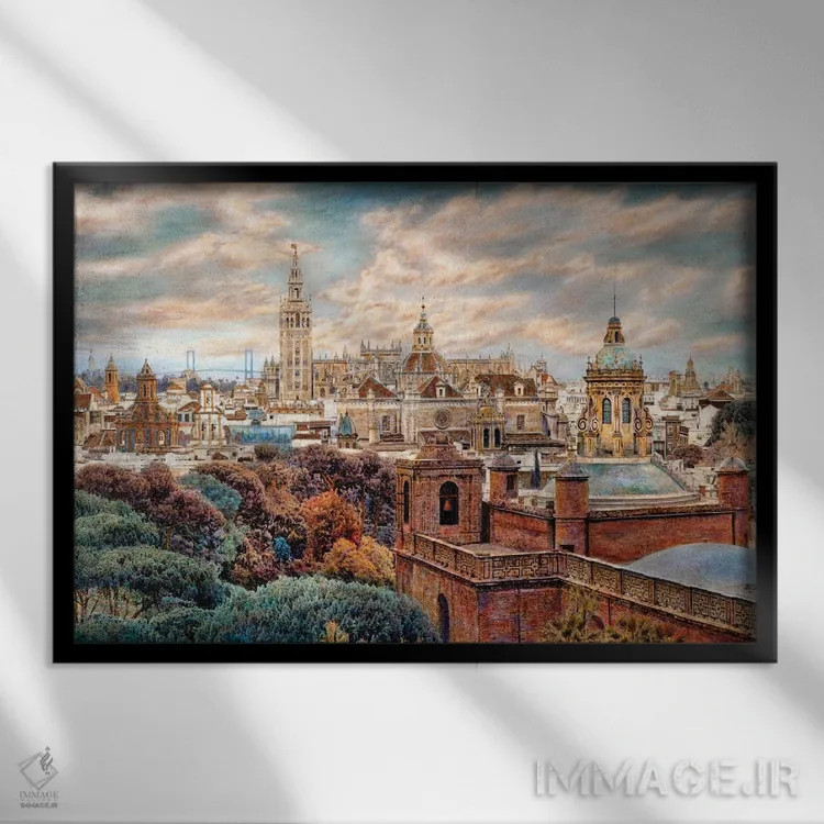 تابلو شهر ایدهآل سویا اثر کارلوس آریاگا - نمای قابدار مشکی