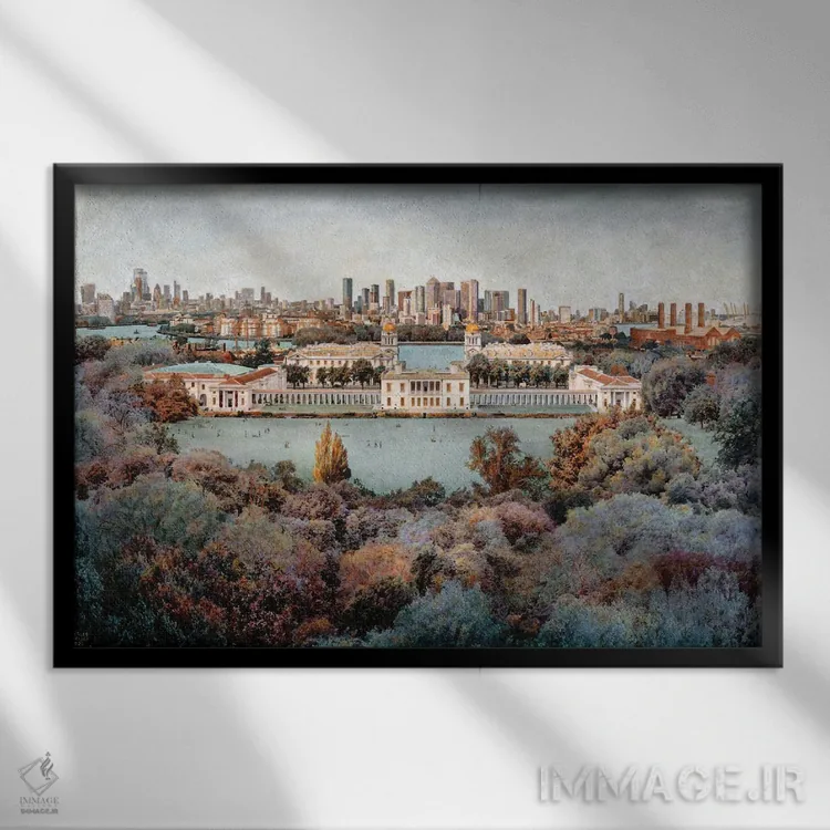 تابلو London,تمام لندن از گرینویچ، لندن اثر کارلوس آریاگا - نمای قابدار مشکی