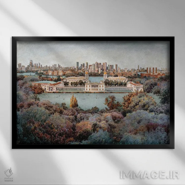 تابلو London,تمام لندن از گرینویچ، لندن اثر کارلوس آریاگا - نمای قابدار مشکی