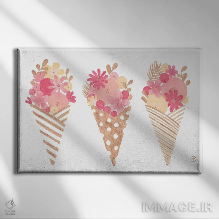 تابلو قیف بستنی روی کاغذ طلایی اثر کریتینگ تارین - نمای روبهرو روی دیوار