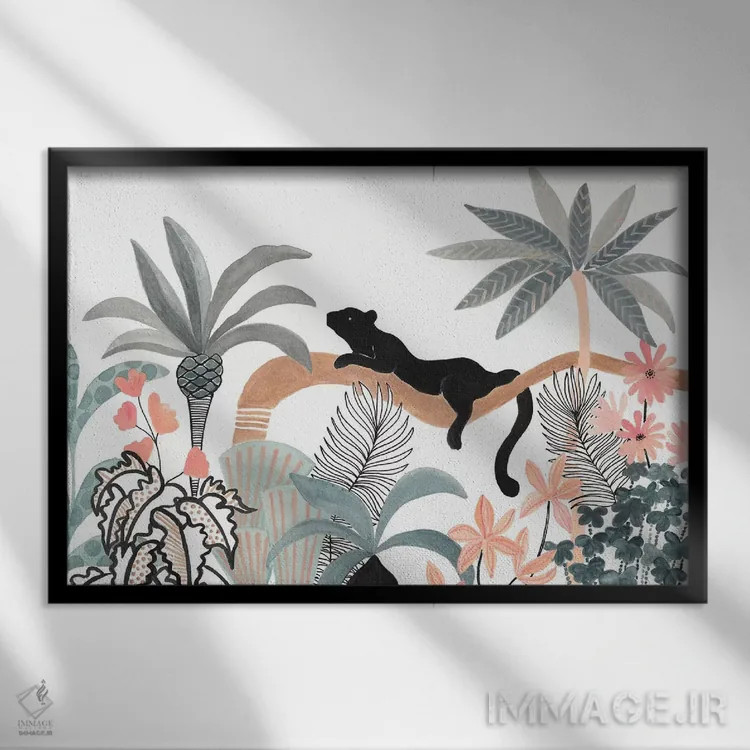 تابلو جاگوار در جنگل اثر کریتینگ تارین - نمای قابدار مشکی