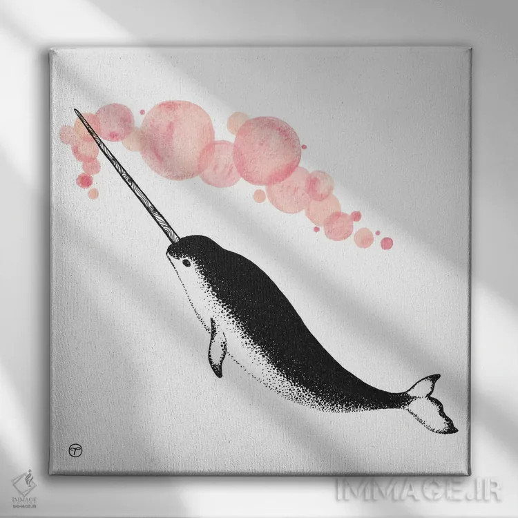 تابلو کاغذ نروال (گونهای وال دریایی) اثر کریتینگ تارین - نمای روبهرو روی دیوار