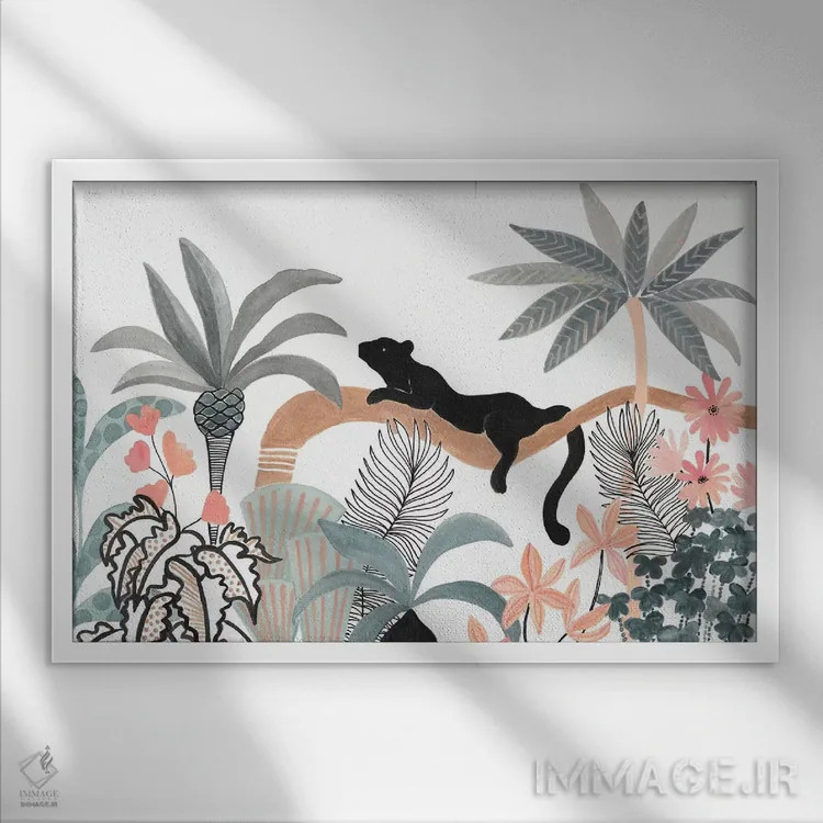 تابلو جاگوار در جنگل اثر کریتینگ تارین - نمای قابدار سفید