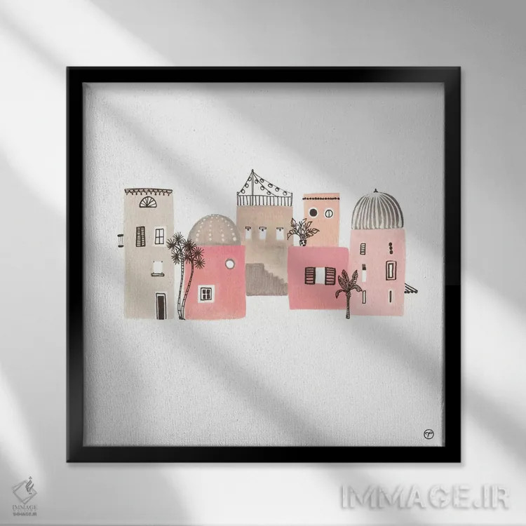 تابلو شش ساختمان کاغذی اثر کریتینگ تارین - نمای قابدار مشکی