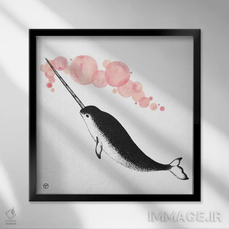 تابلو کاغذ نروال (گونهای وال دریایی) اثر کریتینگ تارین - نمای قابدار مشکی