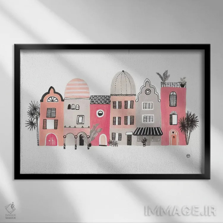 تابلو کاغذ ردیف خانهها اثر کریتینگ تارین - نمای قابدار مشکی