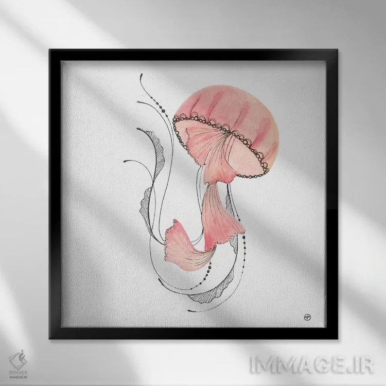 تابلو کاغذ عروس دریایی صورتی اثر کریتینگ تارین - نمای قابدار مشکی