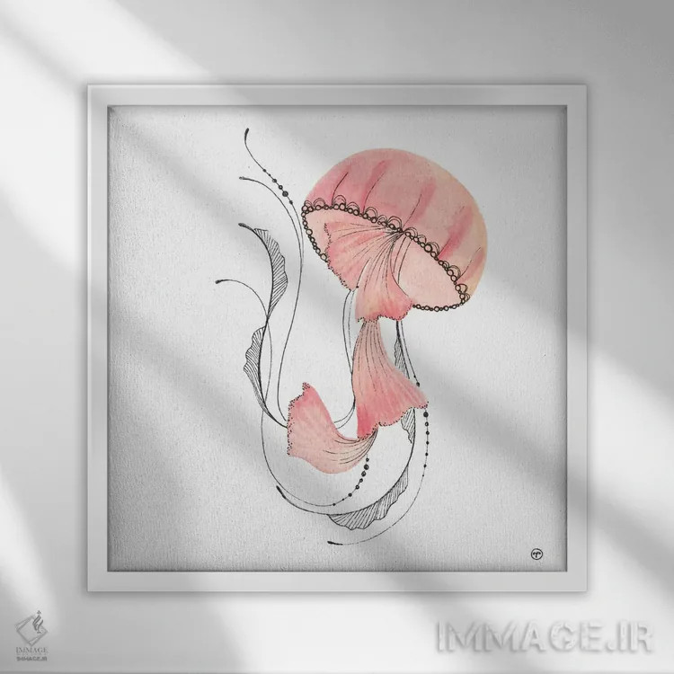تابلو کاغذ عروس دریایی صورتی اثر کریتینگ تارین - نمای قابدار سفید